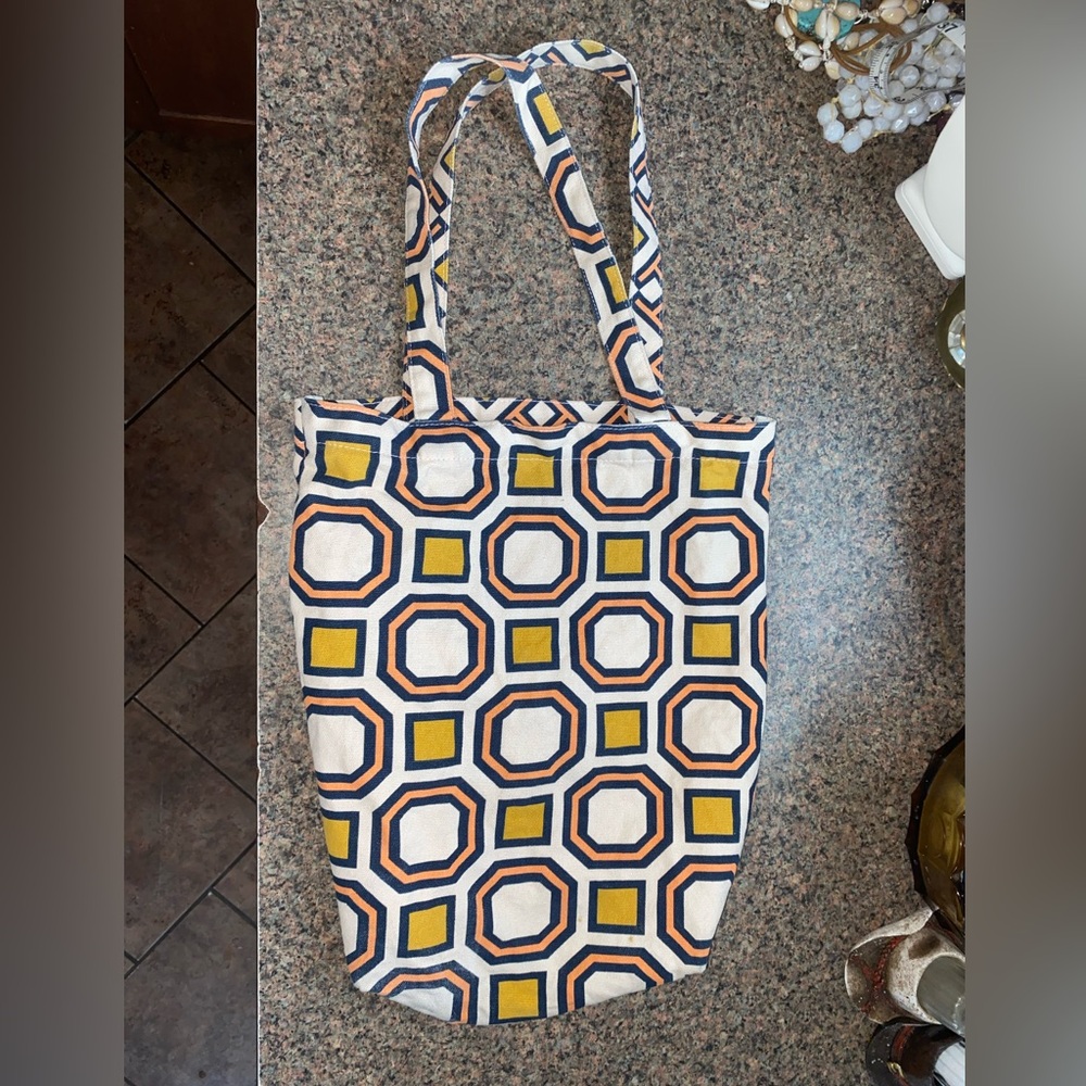 Tory Burch X David Hicks Yellow and Blue Geometric Canvas Tote Bag